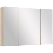 Specchio Bagno Contenitore con 3 Ante a Specchio Soft Close, Specchiera Bagno con Ripiani Regolabili in Legno e Vetro, 90x13.5x60 cm, Color Legno