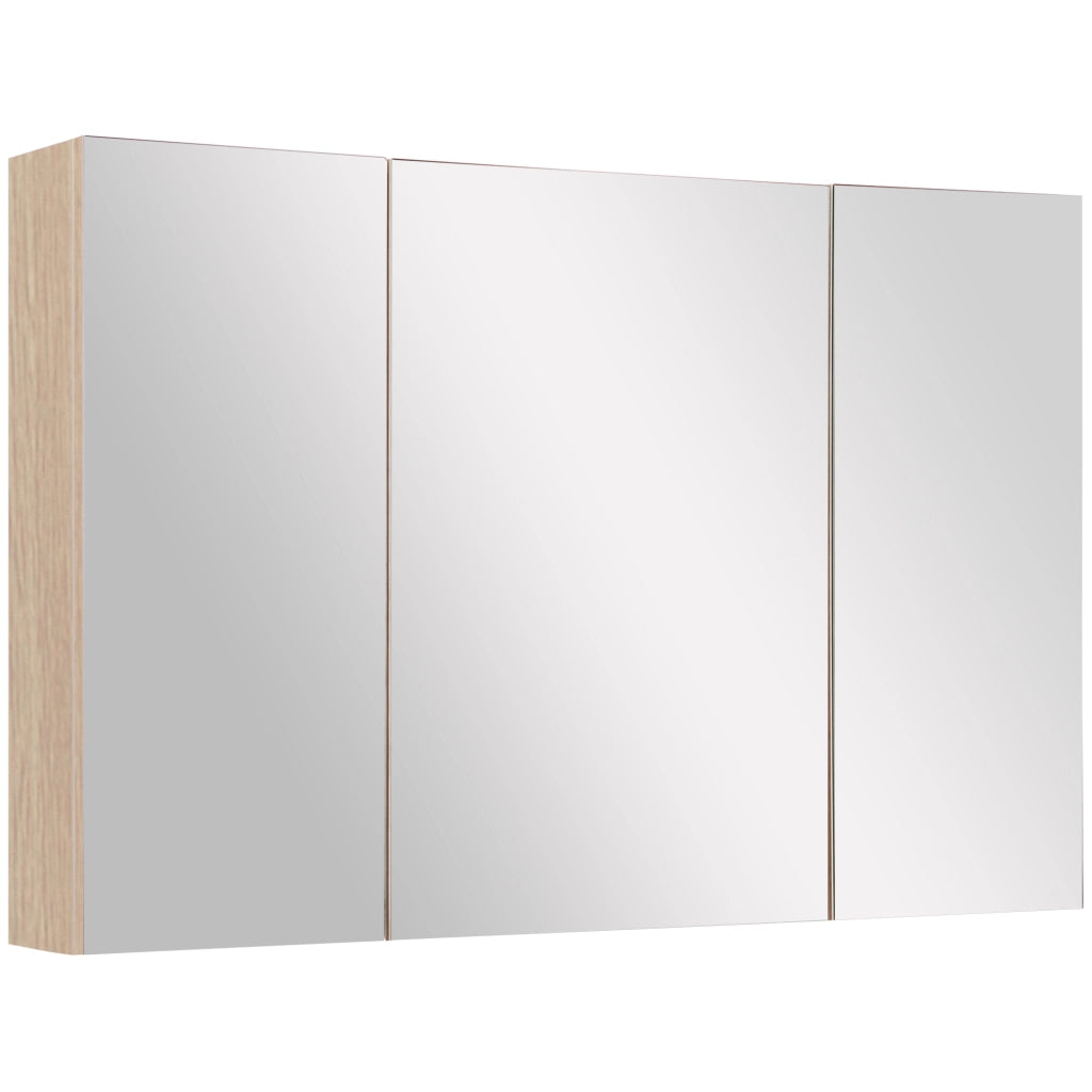 Specchio Bagno Contenitore con 3 Ante a Specchio Soft Close, Specchiera Bagno con Ripiani Regolabili in Legno e Vetro, 90x13.5x60 cm, Color Legno