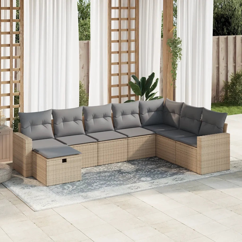 Set Divano da Giardino 8 pz con Cuscini Beige in Polyrattan 3325435