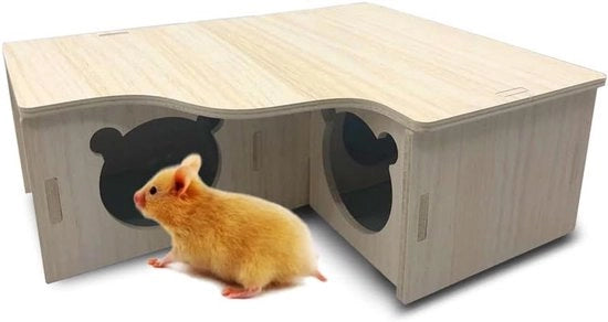 Casa per Hamster da 3 Camere Giocattolo di Legno Gabbia Decorazione per Hamster Nano, Topi da Corsa, Topi di Terra, Topi Spinosi (22,5 * 18 * 8cm)