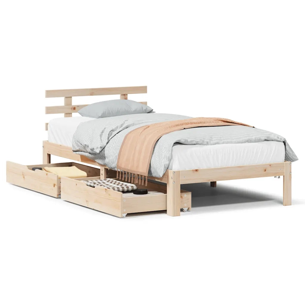 Giroletto con Cassetti-Struttura Letto con contenitore 100x200 cm Legno Massello di Pino 663972