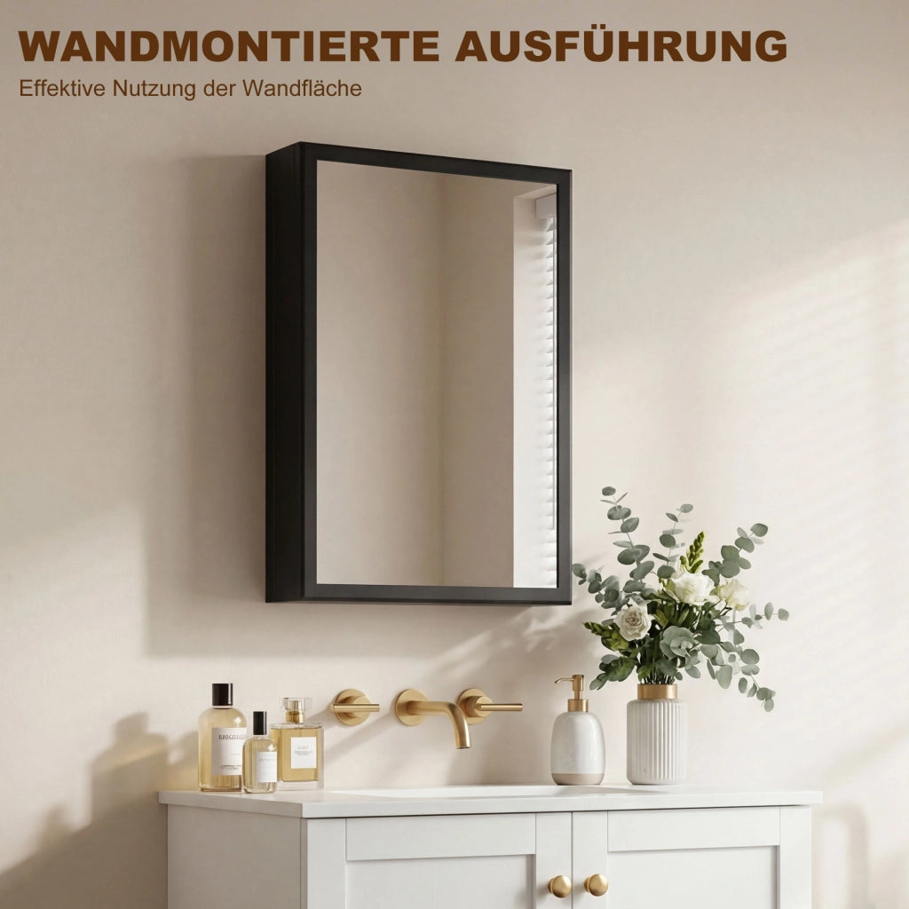 Armadietto Bagno con Specchio ¨C Minimal ¨C Nero 40x12x60cm