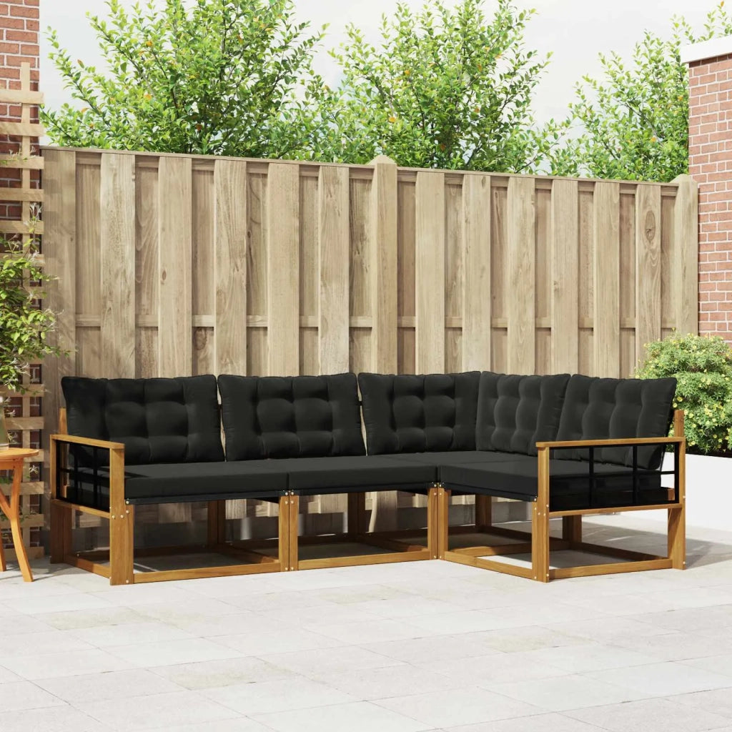 Set di divani da esterno con cuscino 4 pcs Naturale e Nero 3369415