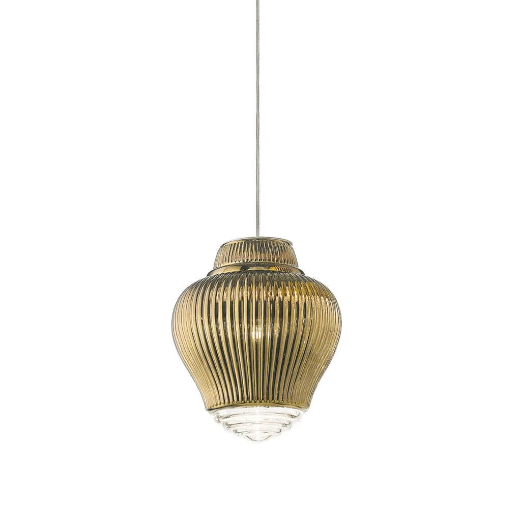 Clyde Lampada a sospensione in vetro soffiato lavorato a mano con finitura oro antico e struttura in metallo, design modulare ed elegante Ø 23 cm
