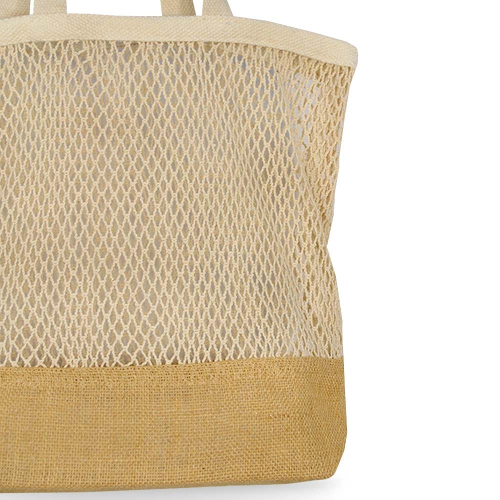 Borsa Shopper a Rete Beige con Base in Juta leggera capiente e riutilizzabile