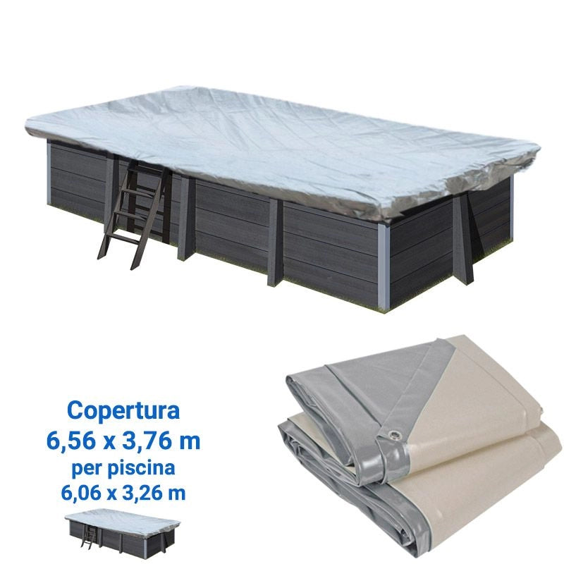 Copertura Invernale 8,54 X 4,36 M Per Piscina In Legno Composito Ottagonale Allungata Wpc Wood Di 8,04 X 3,86 M Dimensione piscina: 6.06 X 3.26 m