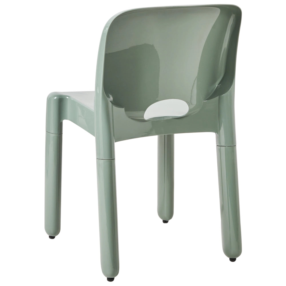 Set di 4 sedie da pranzo in plastica verde per interni ed esterni impilabili senza braccioli stile minimalista