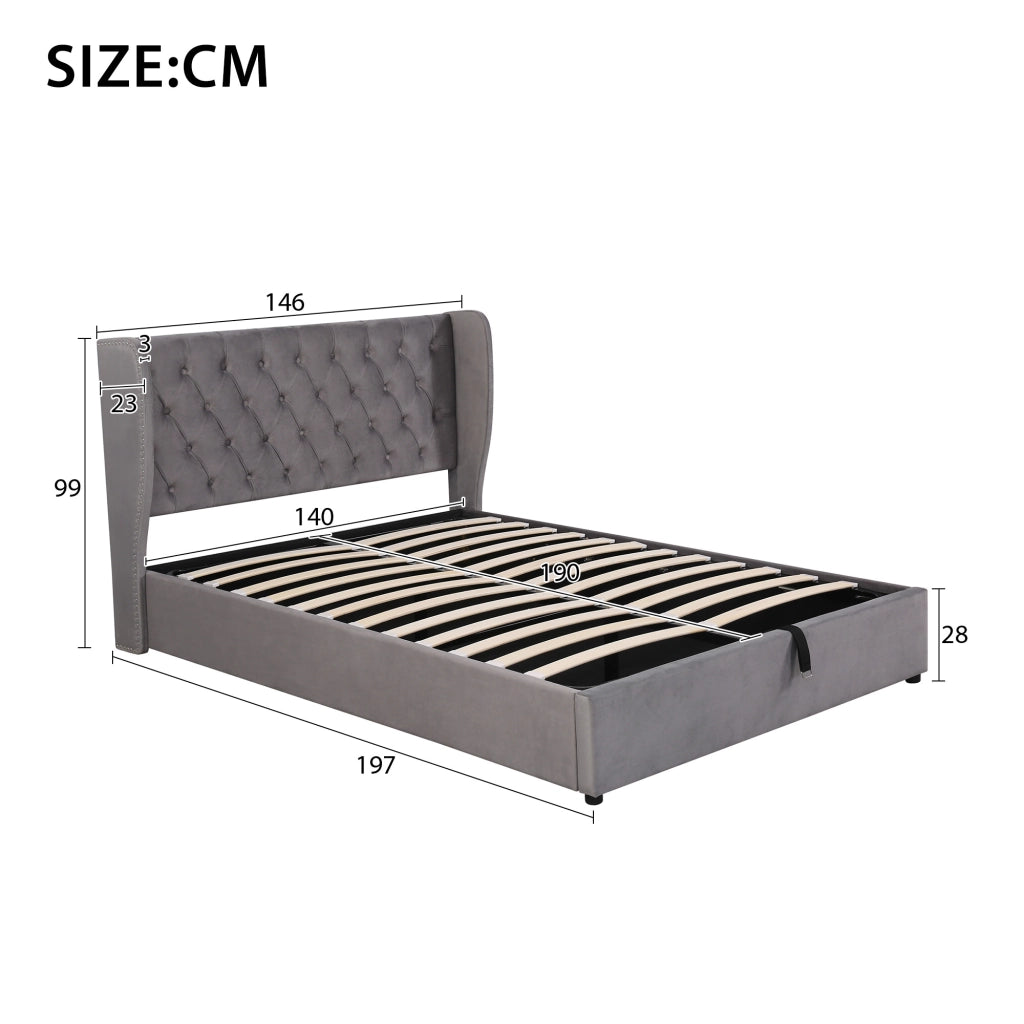 LETTO Contenitore 197x146x99 cm Velluto Grigio