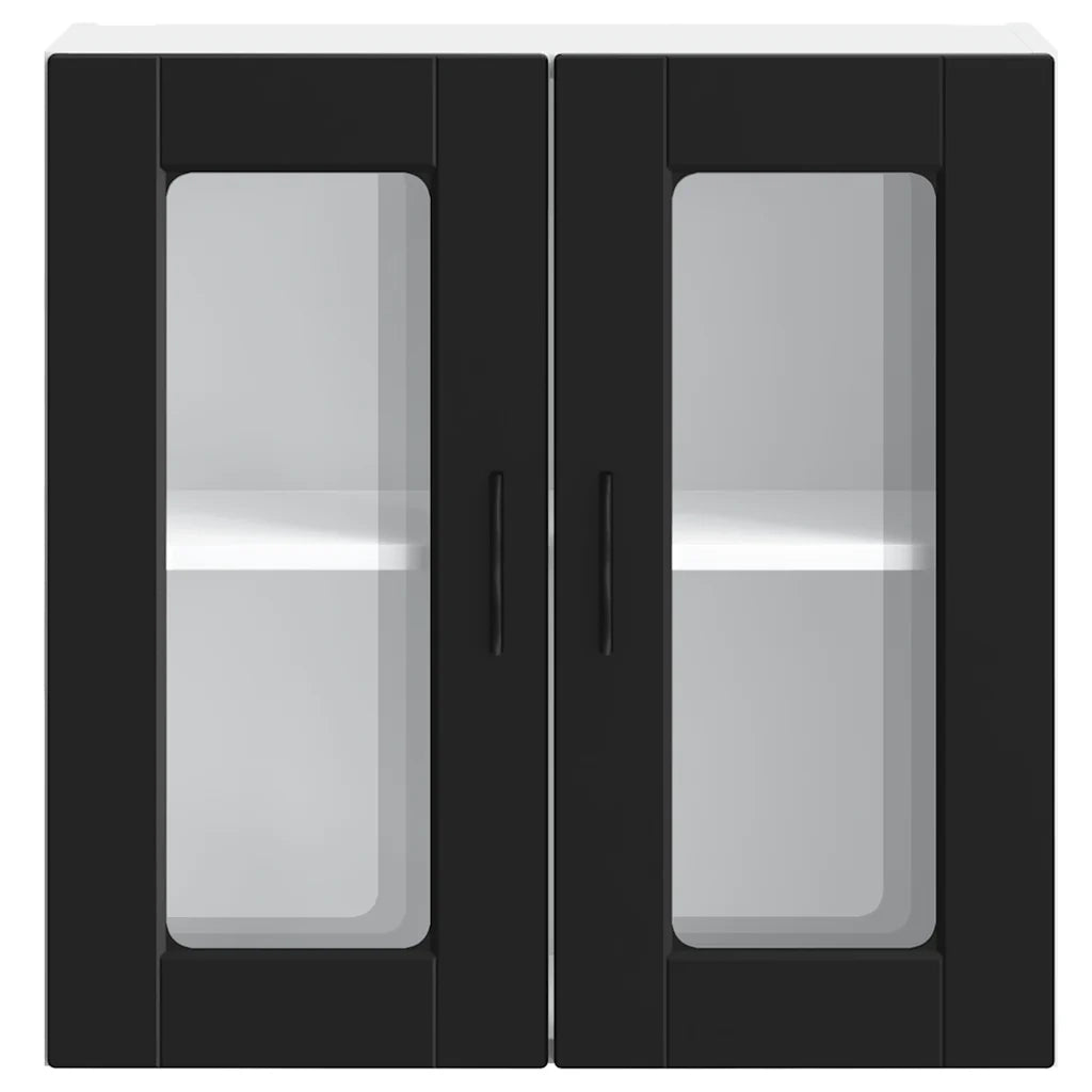 Pensile da Cucina con Porta in Vetro-Mobile Cucina da Parete Porto Nero 297261