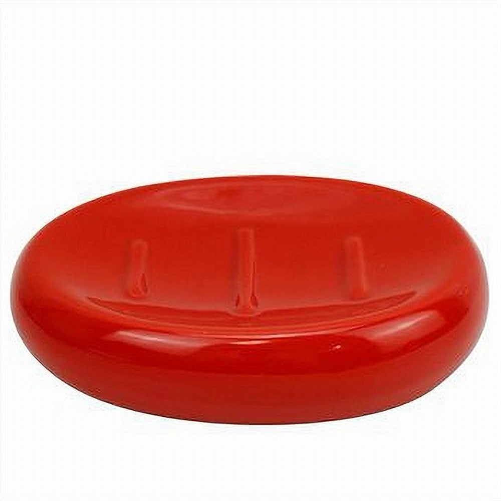 Trade Shop - Piattino Per Sapone Ceramica Rosso Portasaponetta Moderno Accessorio Bagno 79262 -