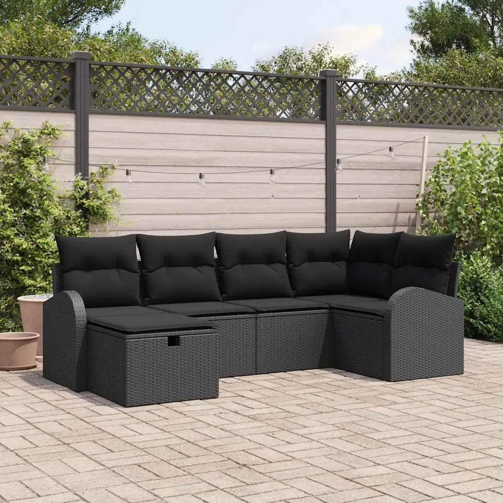 Set di divani con cuscino con archiviazione Nero polyrattan