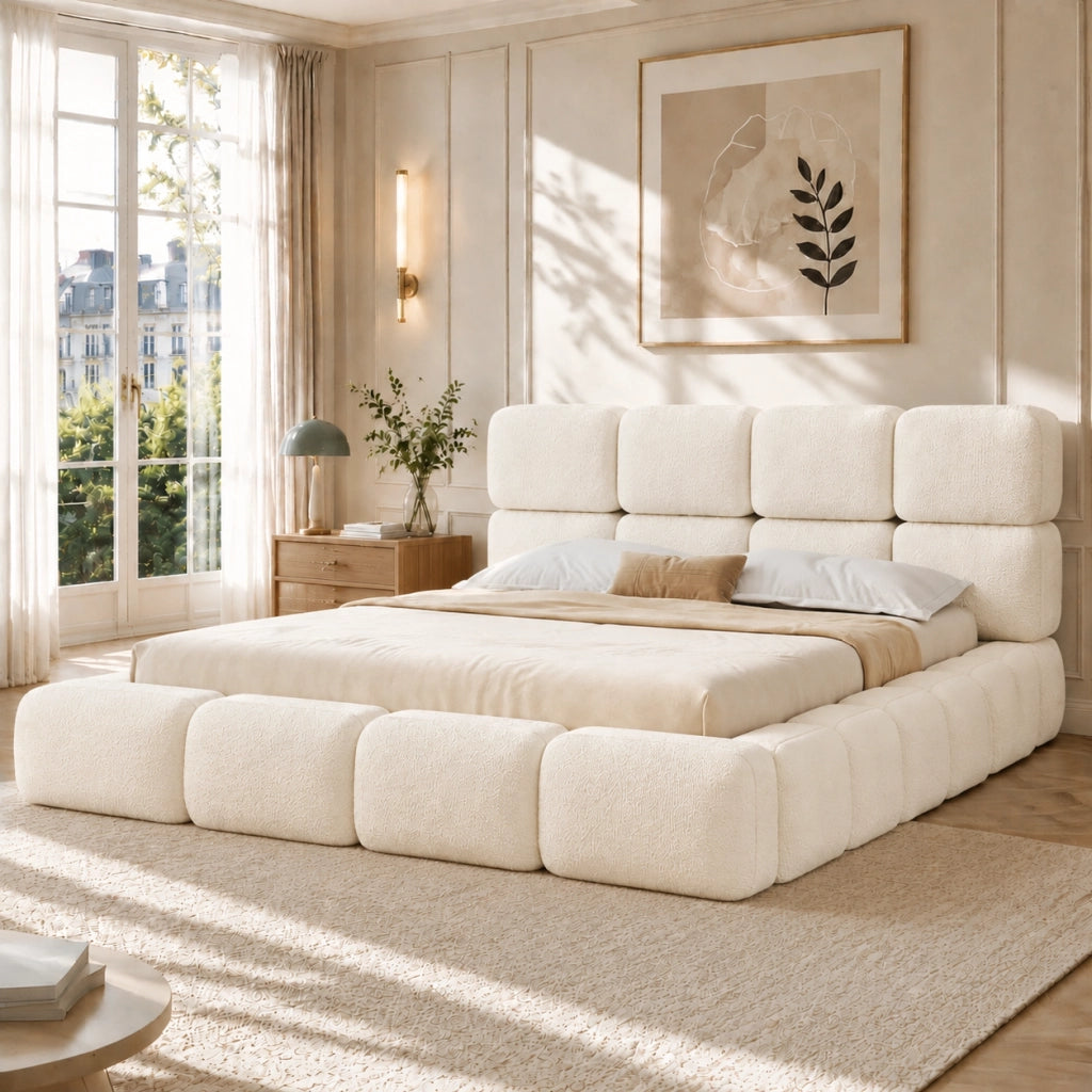 letto imbottito bouclé bianco 160 x 200 cm