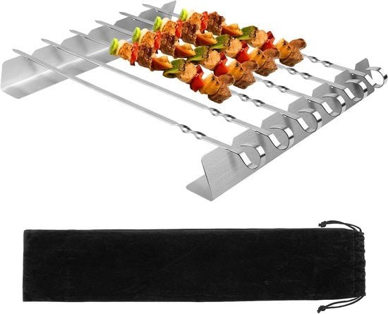 Spiedini in acciaio inossidabile con supporto - Ideale per grigliare, barbecue e cucina all'aperto