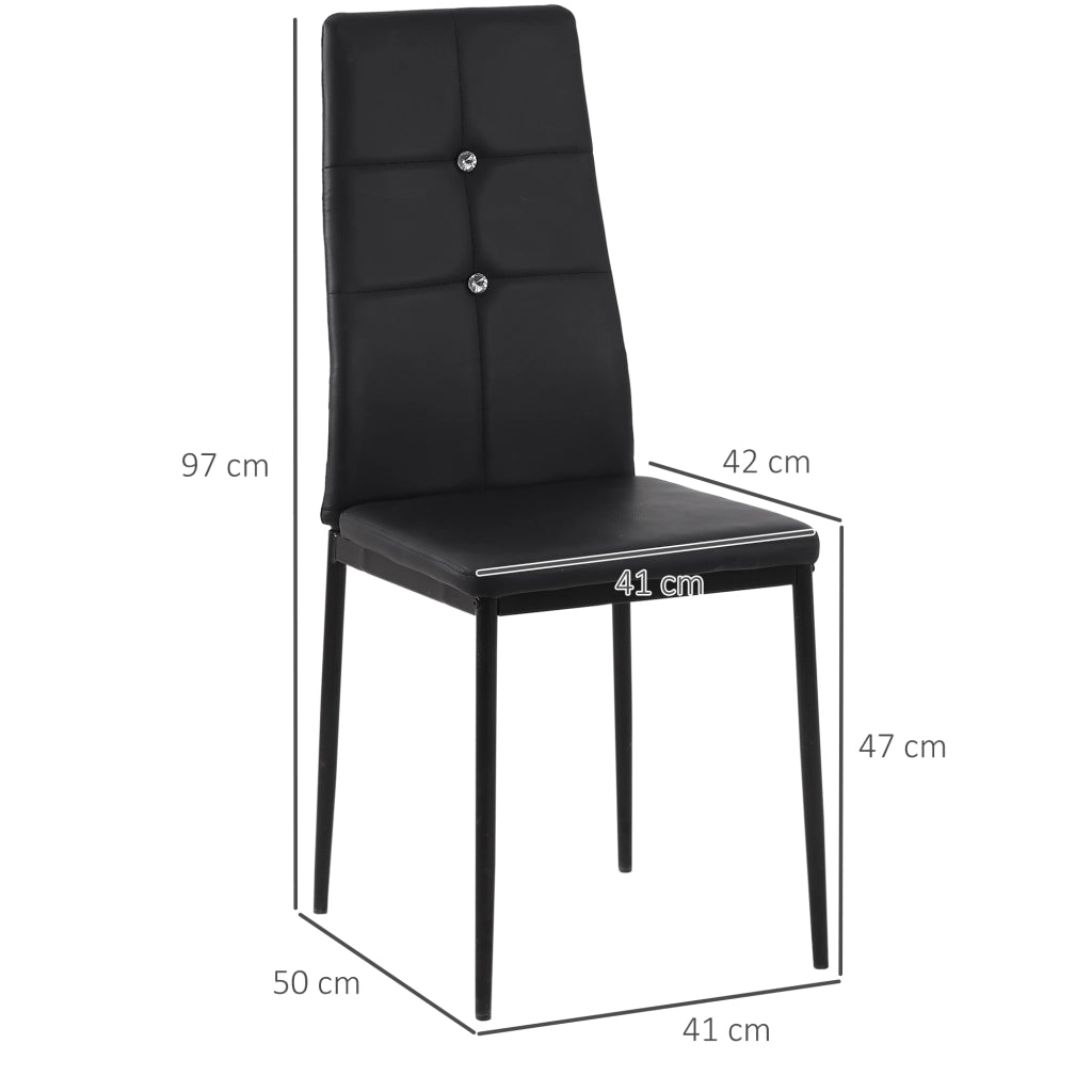 Set 6 Sedie da Pranzo Imbottite ¨C Xylo ¨C Schienale Alto PU Nero Gambe Acciaio Design Moderno