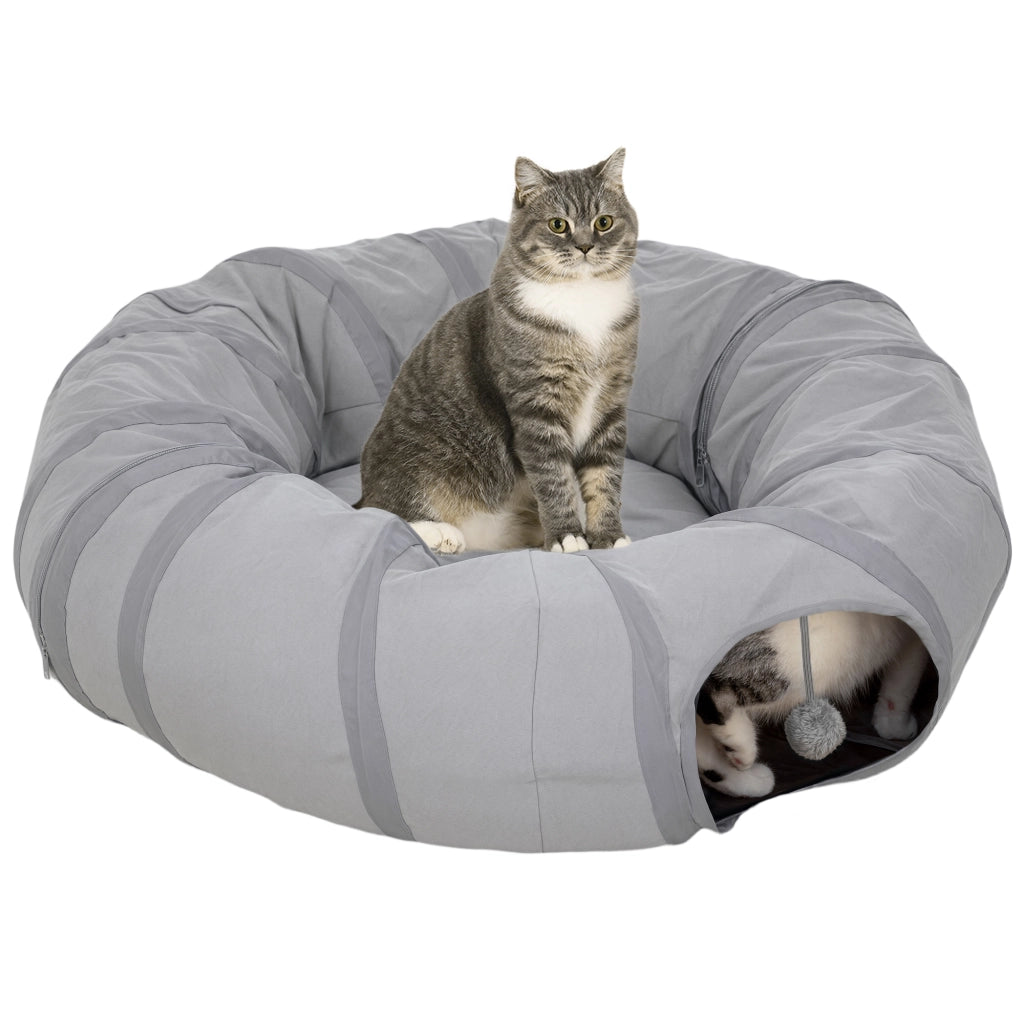 Tunnel per gatti con letto e cuscino ¨C Minimal ¨C grigio ?90x27cm