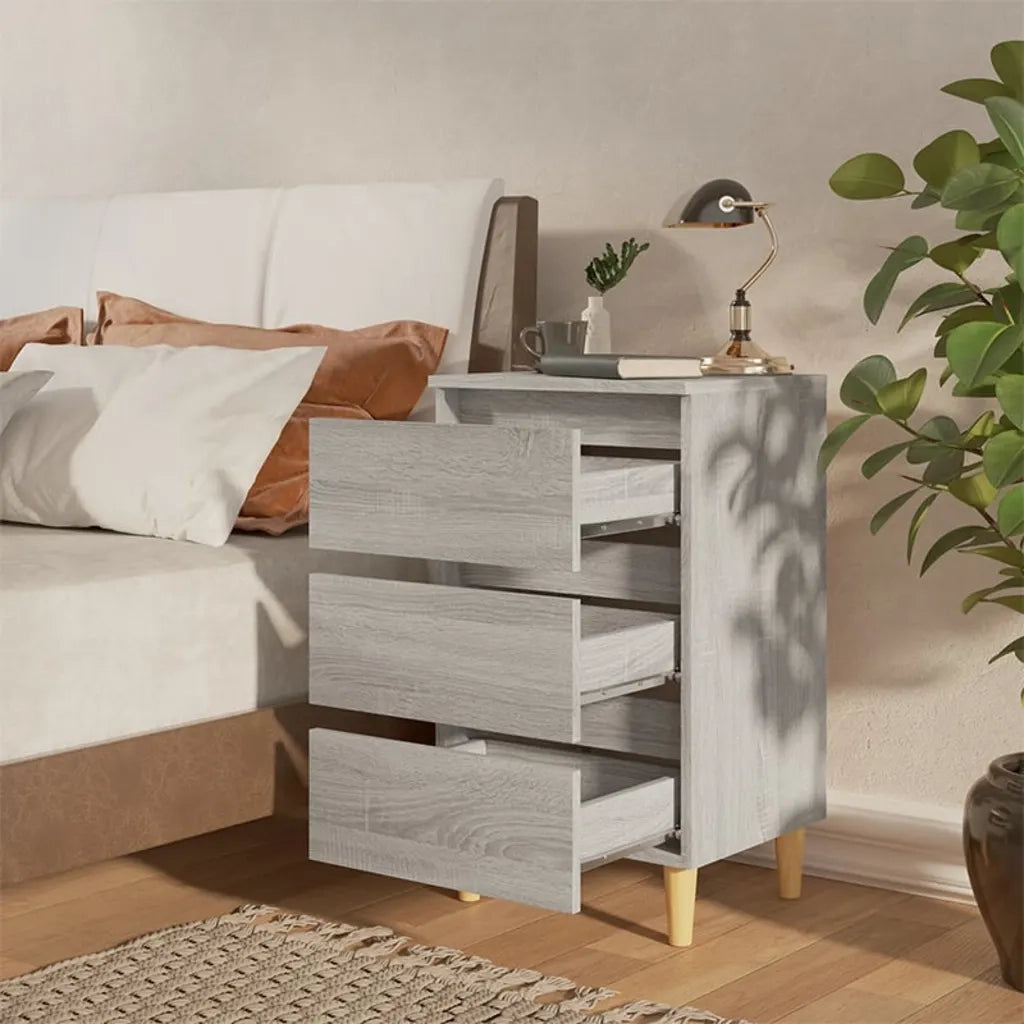 Comodino con Gambe in Legno Massello Grigio Sonoma 40x35x69 cm 813136