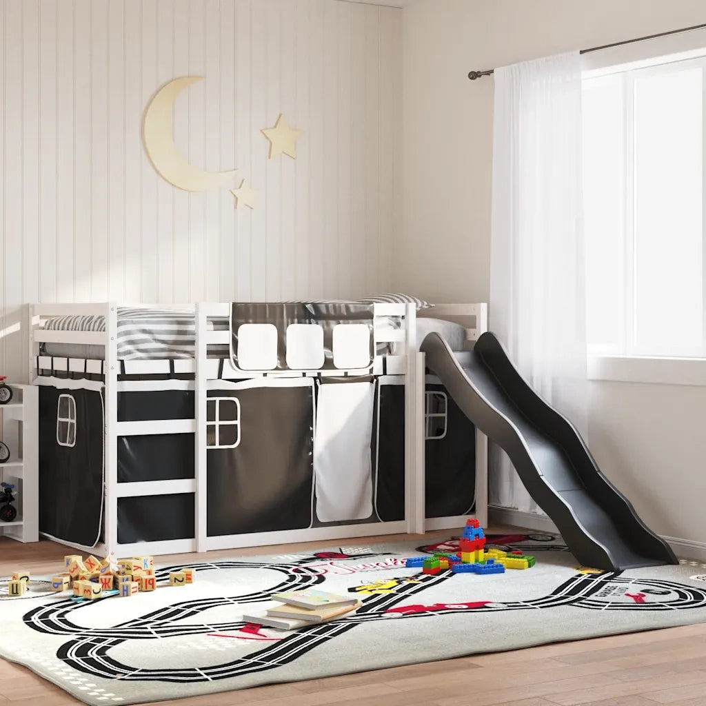 Letto a Castello con Scivolo e Tende Bianco e Nero 90x200 cm 3284110