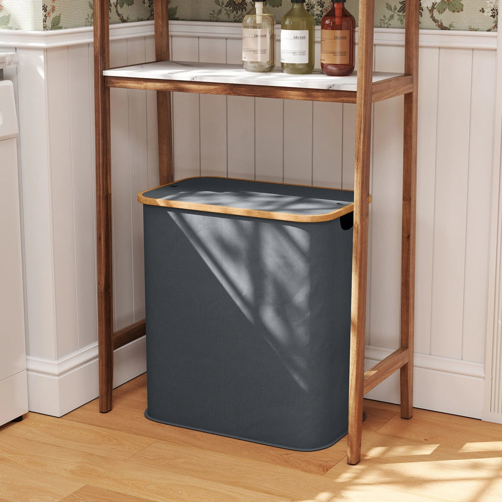 Cesto portabiancheria pieghevole doppio 80L con coperchio ¨C Xylo ¨C grigio