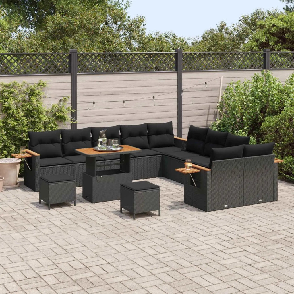 Set Divano da Giardino con cuscino 13 pcs Nero