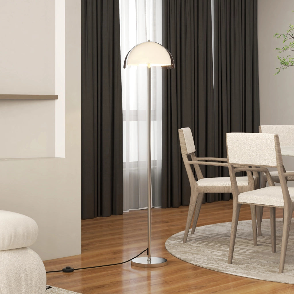 Lampada a Piantana Moderna con Paralume a Doppio Strato, in Metallo e Acrilico, ?35x150 cm, Bianca