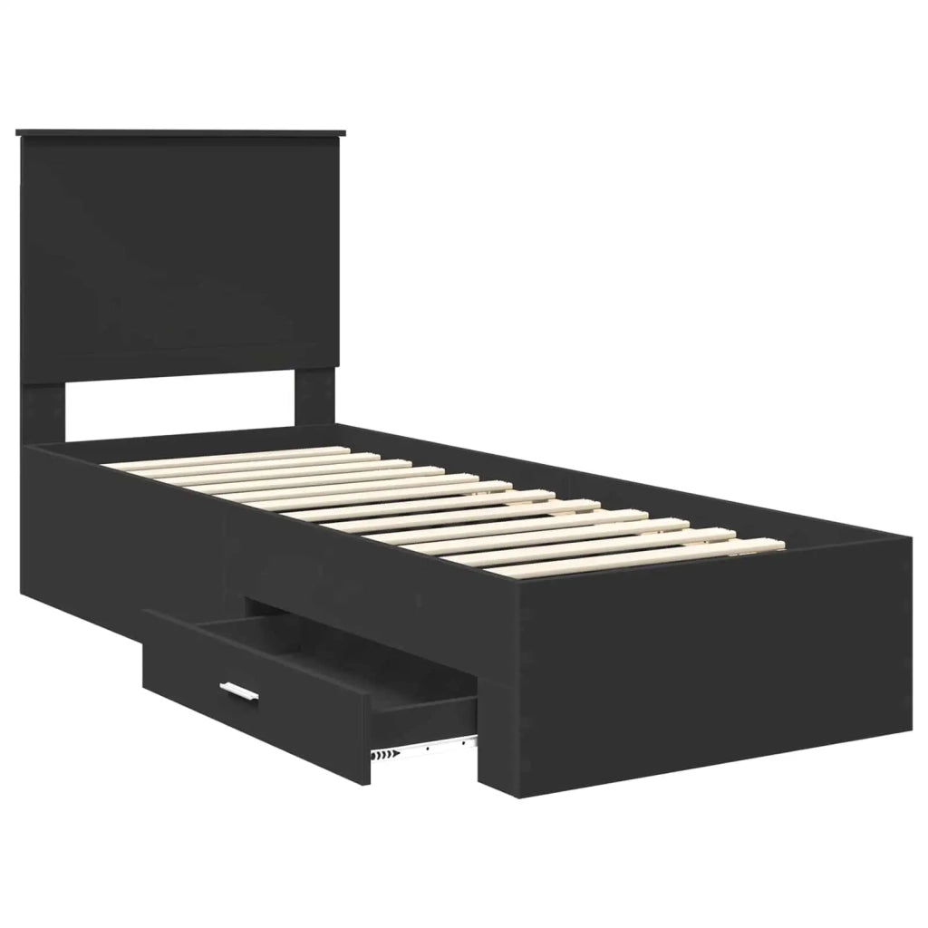 Letto singolo | Letto per adulti | Struttura del letto con testiera Nero e Argento 70 x 190 cm