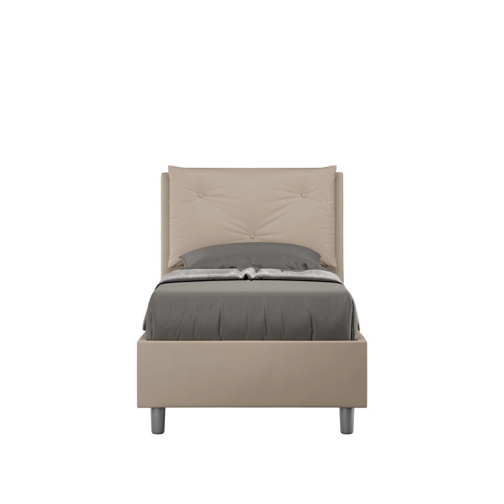 BS COM Letto singolo contenitore imbottito 80x190 similpelle tortora