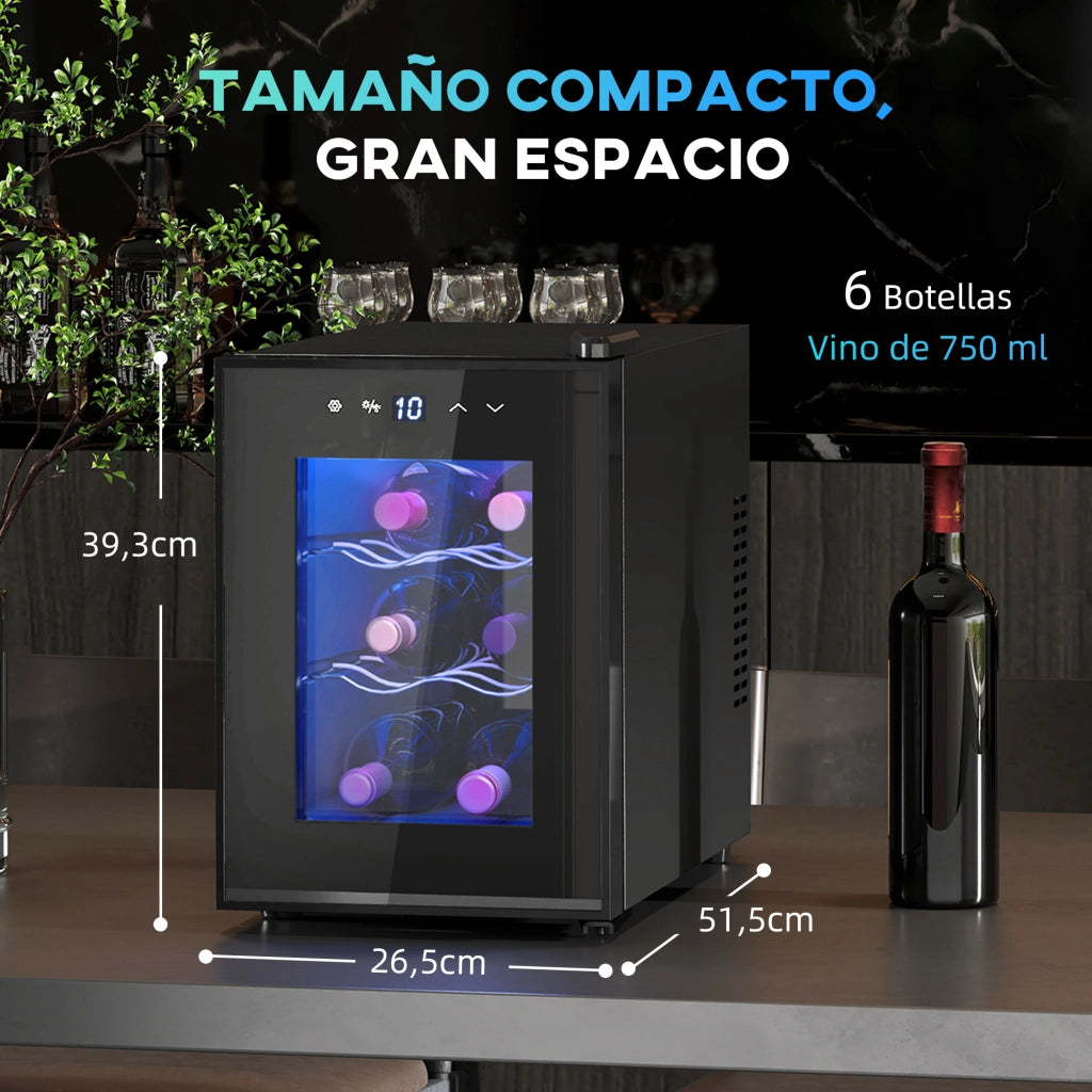 Cantinetta per Vino 6 Bottiglie 17L con LED e Temperatura Regolabile ¨C Zephmum ¨C Nero