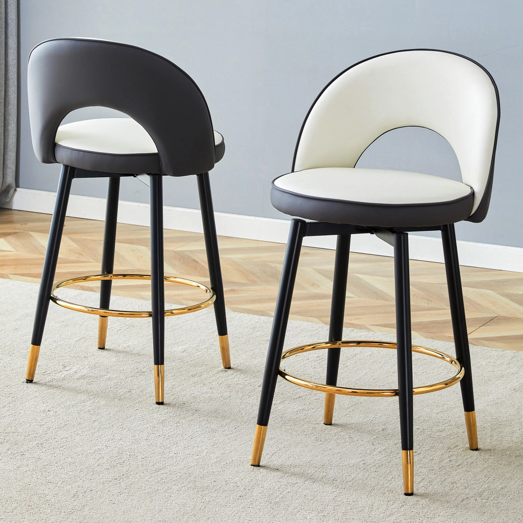 Sgabello da Bar Girevole Imbottito ¨C MINIMAL ¨C Set 2 Pezzi, PU, Grigio Scuro e Bianco