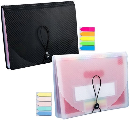 Pacco di 2 cartelle per documenti A4, cartella 13-vacanti, cartella arcobaleno, cartella accordeon, cartella aa4-documenti, cartella, cartella organizzatore, cartella A4, cartella da trasportare con etichette, bianca + nera