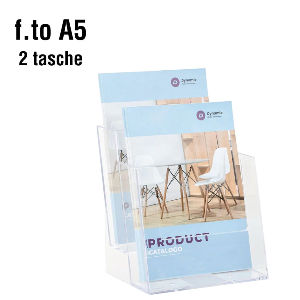Porta depliant da banco in plexi 2 tasche A5