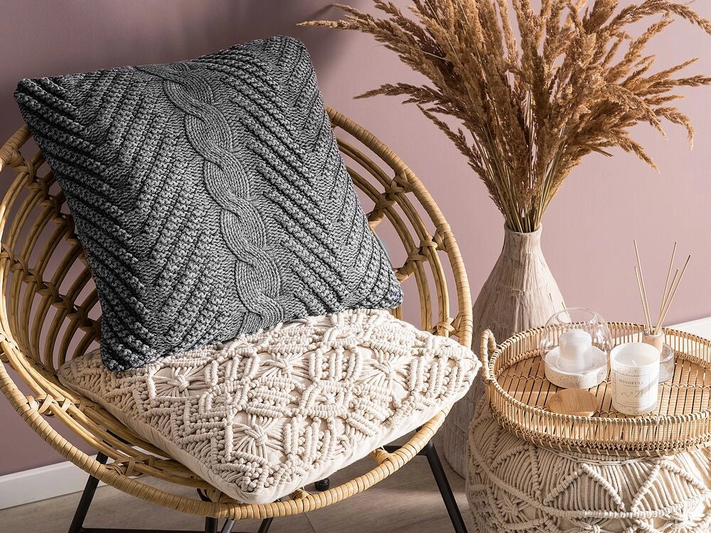 Set di 2 cuscini decorativi in maglia grigia 45 x 45 cm Accessori decorativi Boho retrò all'uncinetto