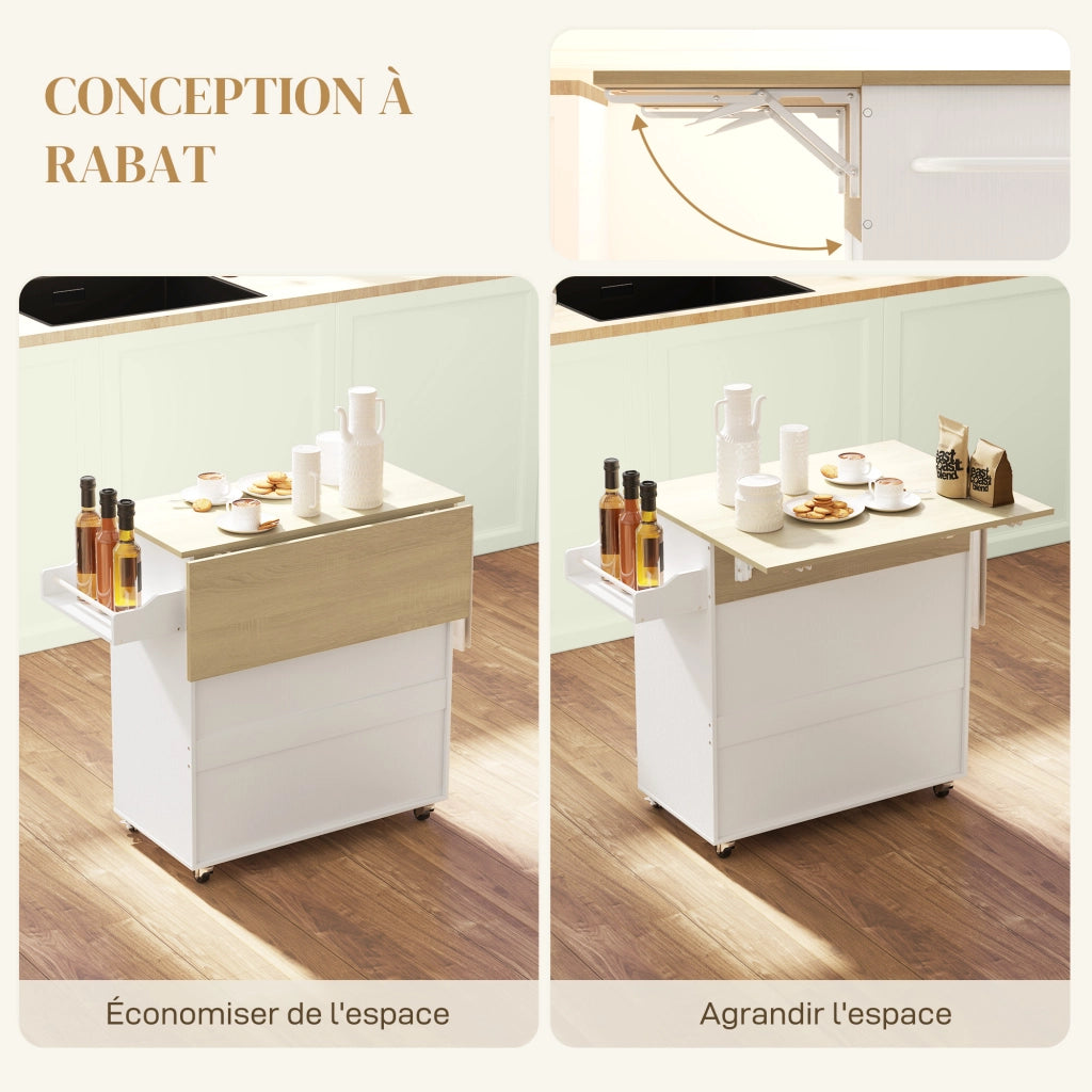 Tavolino da cucina con ruote ¨C zephmum ¨C con cassetto, ripiano regolabile, porta spezie e porta asciugamani