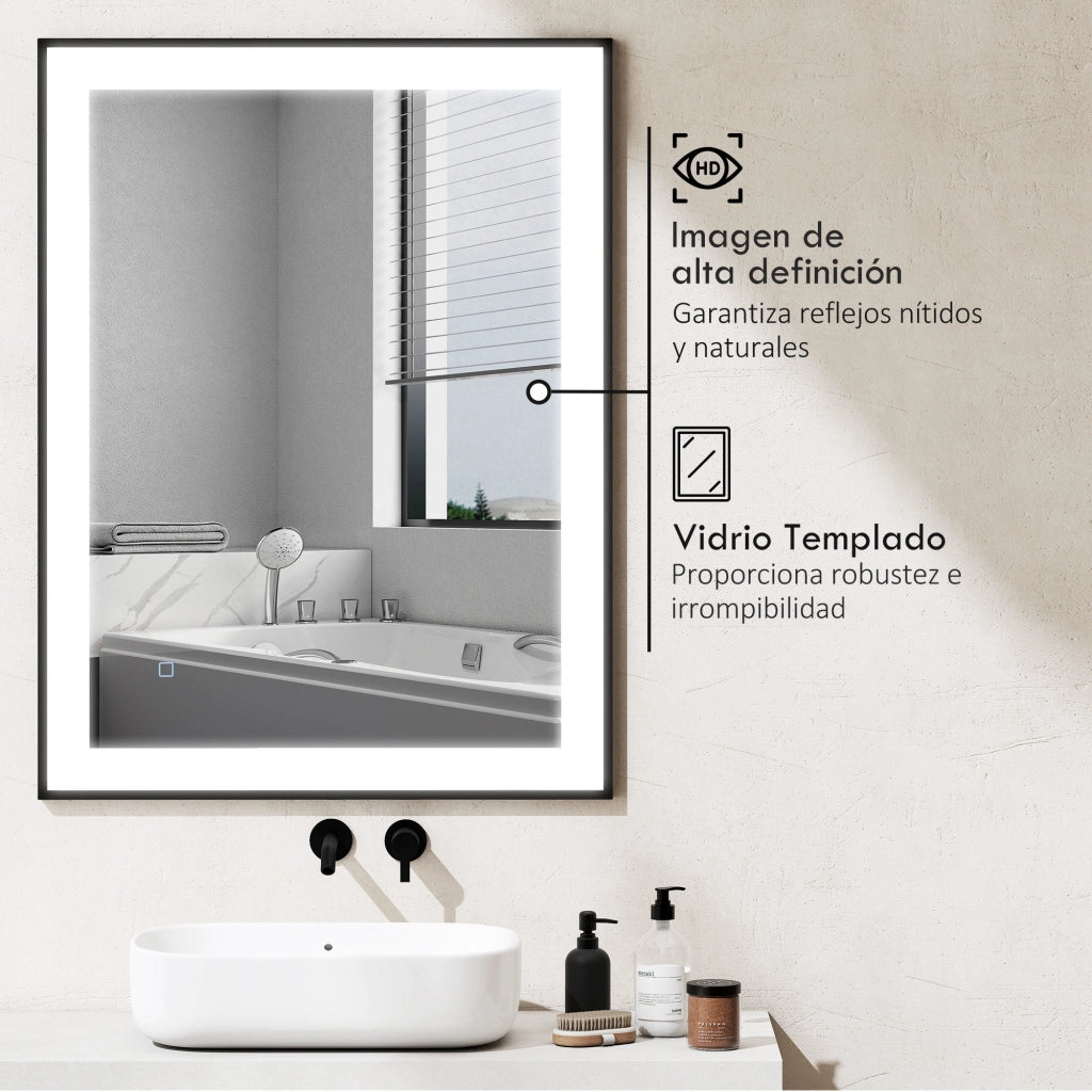 Specchio da Bagno con Luce LED 80x60 cm ¨C Xylo ¨C 3 Colori Funzione Antivaho IP44