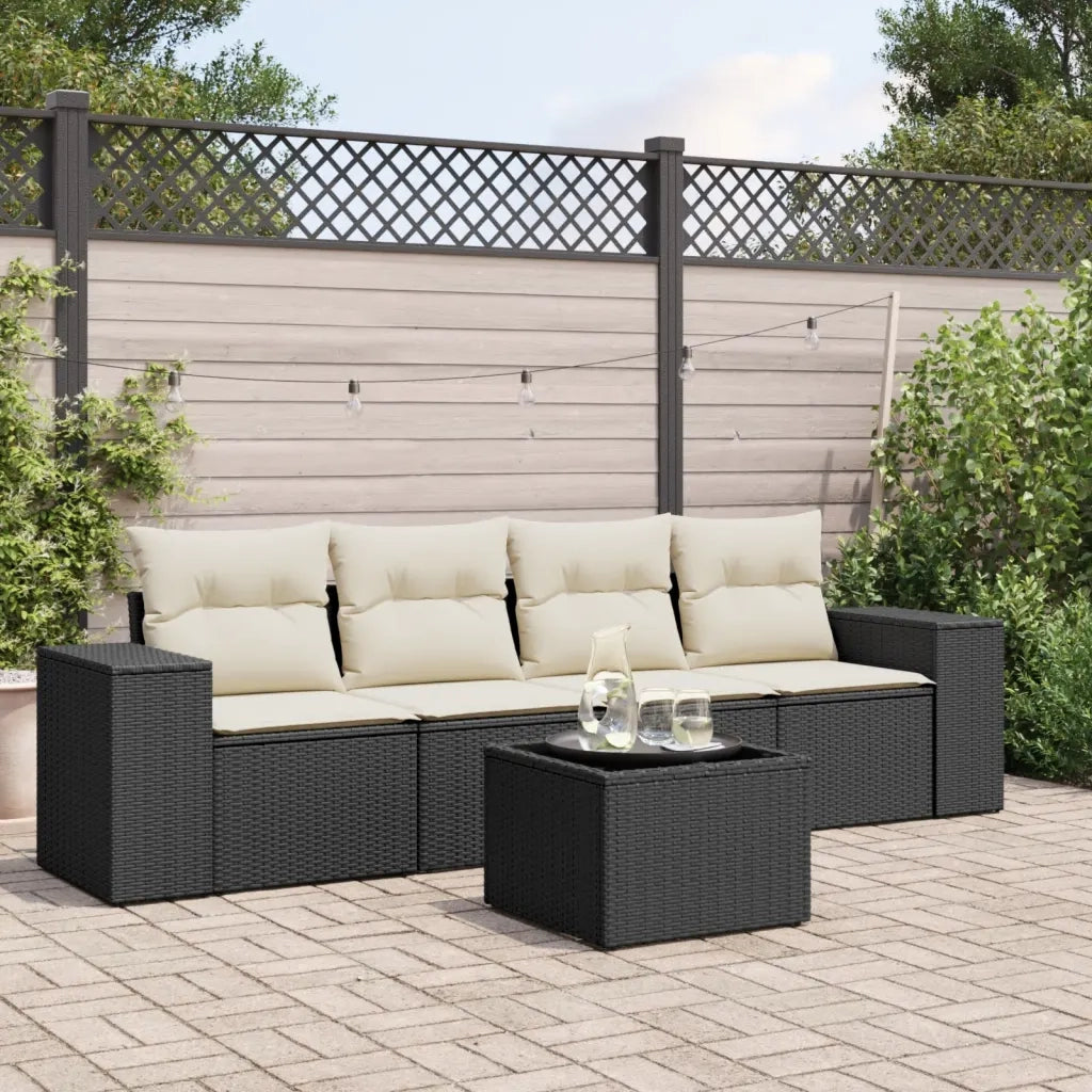 Set Divani da Giardino 5 pz | Set Salotto da Giardino con Cuscini in Polyrattan Nero