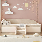 LETTO per bambini 90x190 cm in velluto beige con scale e sponde