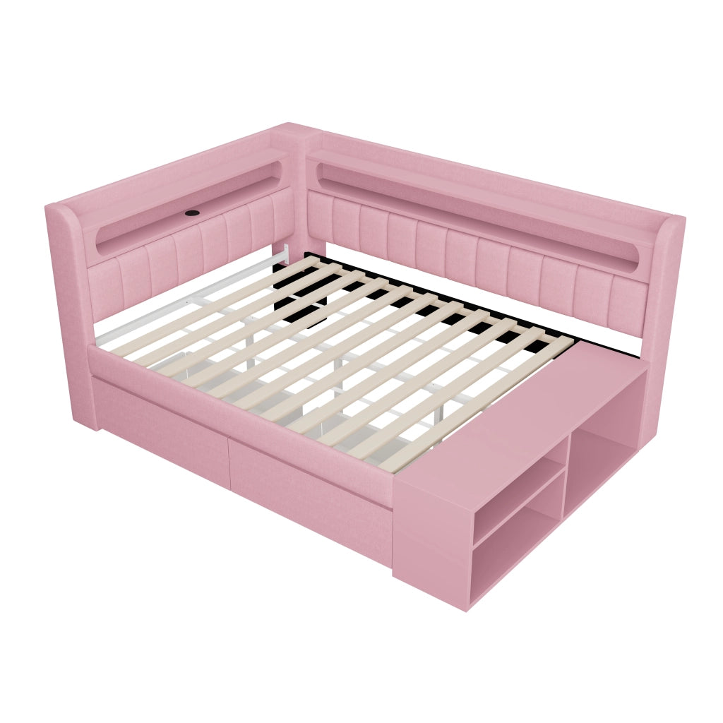 Divano Letto con LED, USB, Contenitore e Cassetti ¨C MINIMAL ¨C Rosa 90x200