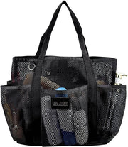 Borsa da spiaggia grande per donne, 8 tasche, mesh, borsa per spesa, borsa da bagno, XXL, per famiglie, con anello di chiusura e gancio rimovibile, borsa da spiaggia, borsa per shopping per spiaggia, acquisto, nuoto