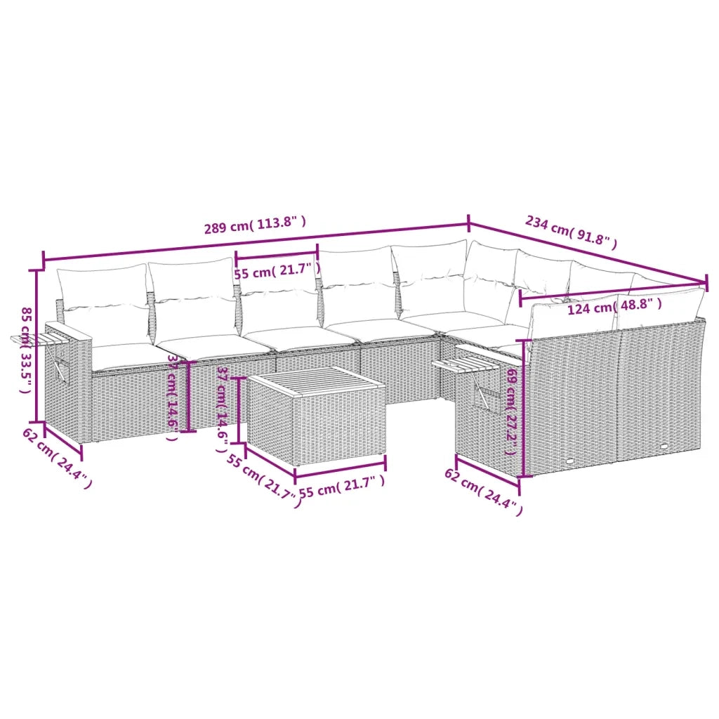 Set Divani da Giardino 10pz con Cuscini in Polyrattan Nero 3227148