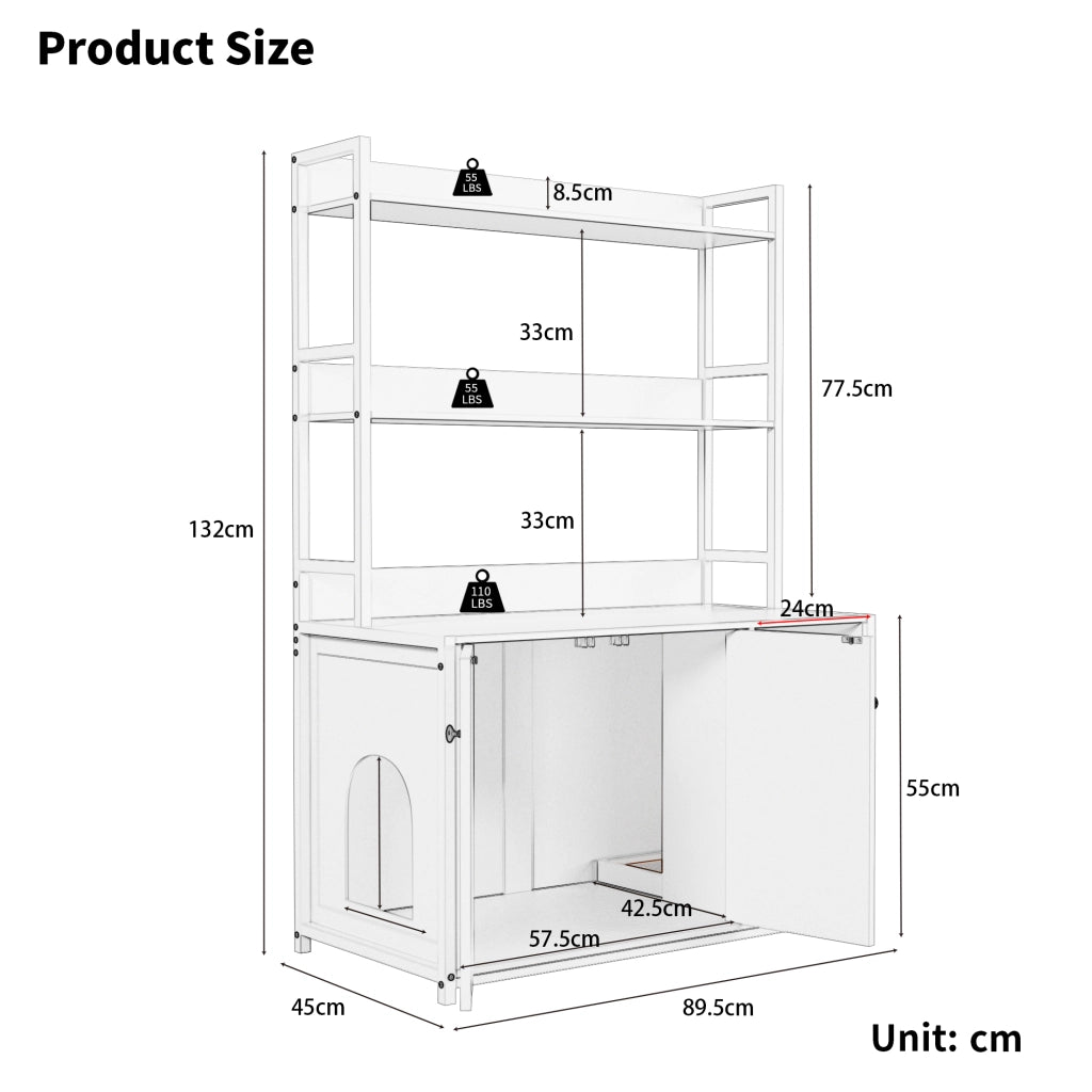 MOBILETTO LETTIERA per gatti con scaffali 3 livelli, nero, MDF e metallo
