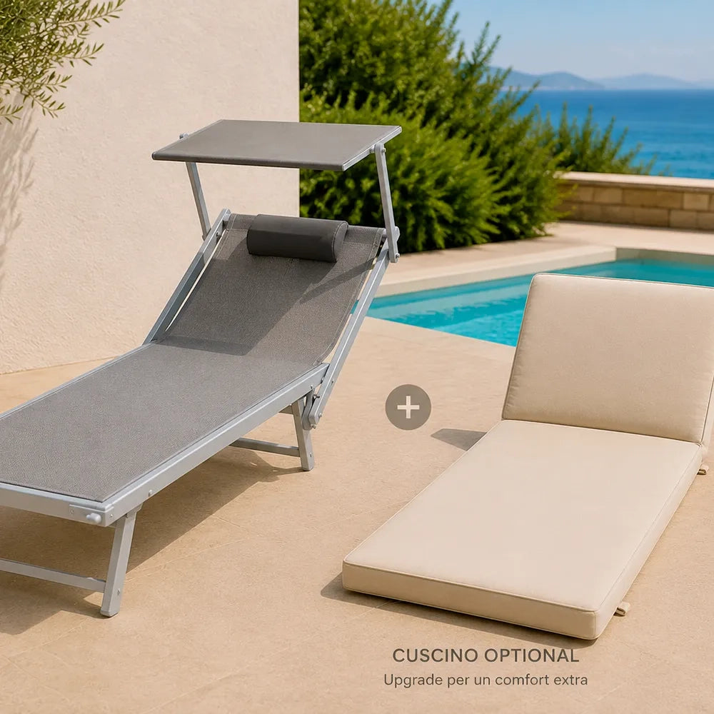 Cuscino per lettino da esterno 192x61 cm con schienale reclinabile e velcro in poliestere – Beige