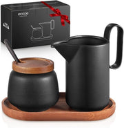 Set di latte e zucchero - ceramica nera - con coperchio e cucchiaio - 2 pezzi