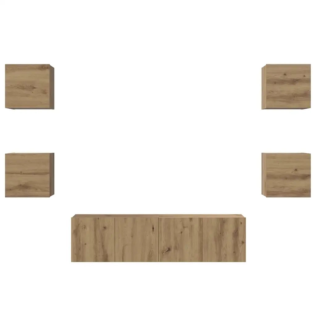 Set mobile TV 6 pz-Credenza per TV Rovere artigianale Legno multistrato 175961