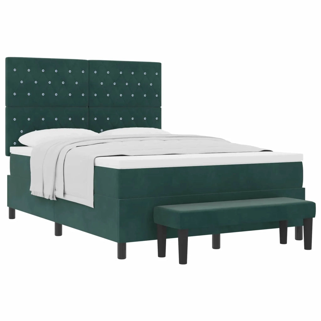 Letto a molle con materasso Verde scuro 140 x 200 cm Velluto