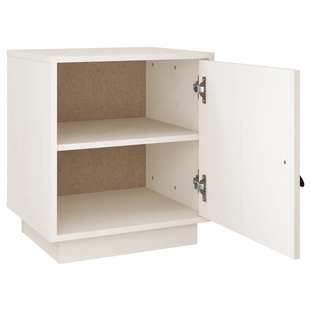 Comodino | Armadio da Notte | Mobiletto da notte Bianco 40x34x45 cm in Legno Massello di Pino