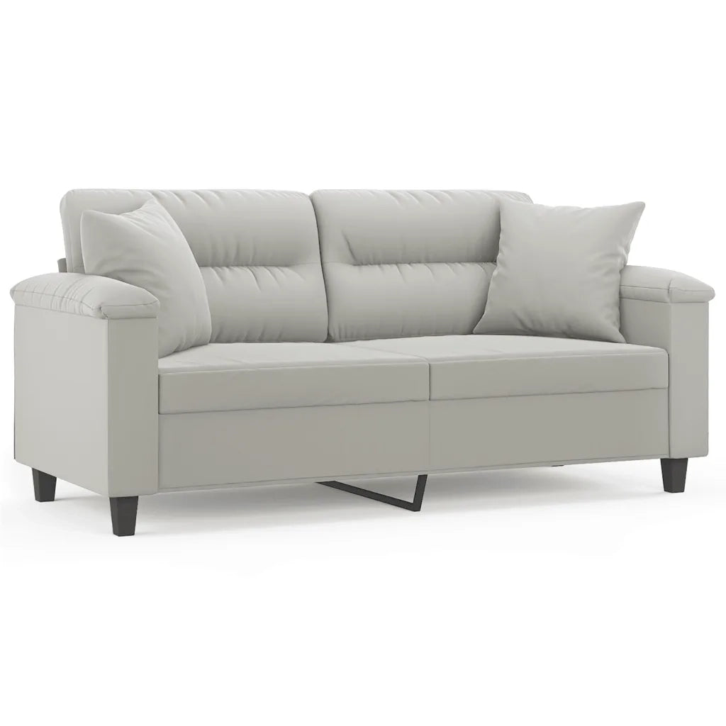 Divano 2 Posti Cuscini-Sofa 2 Posti con CusciniGrigio Chiaro 140 cm Tessuto Microfibra