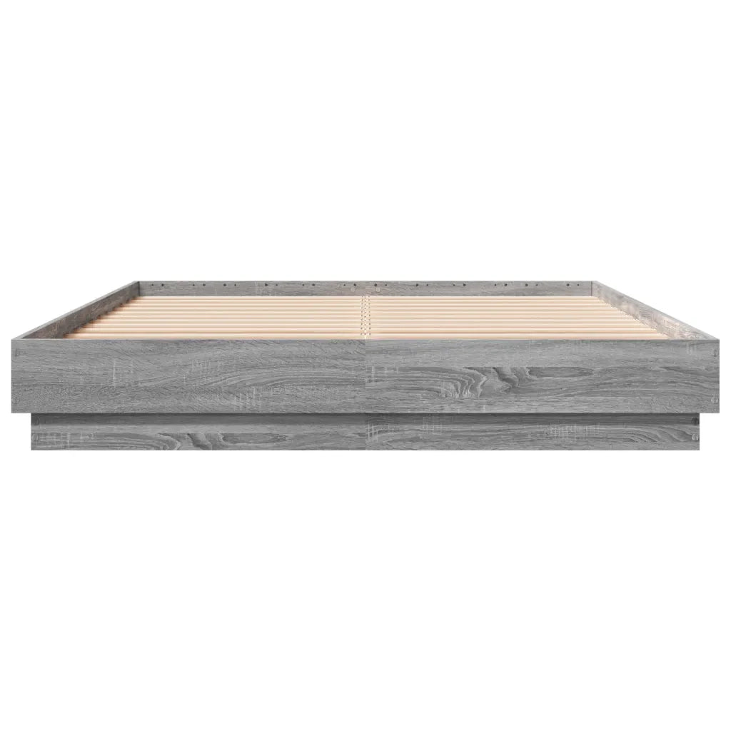 Letto matrimoniale | Letto per adulti | Giroletto con Luci LED Grigio Sonoma 160x200 cm