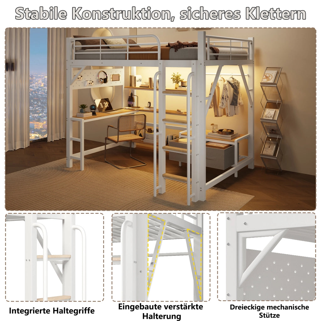 letto a castello metallo mdf bianco 140 x 200 cm