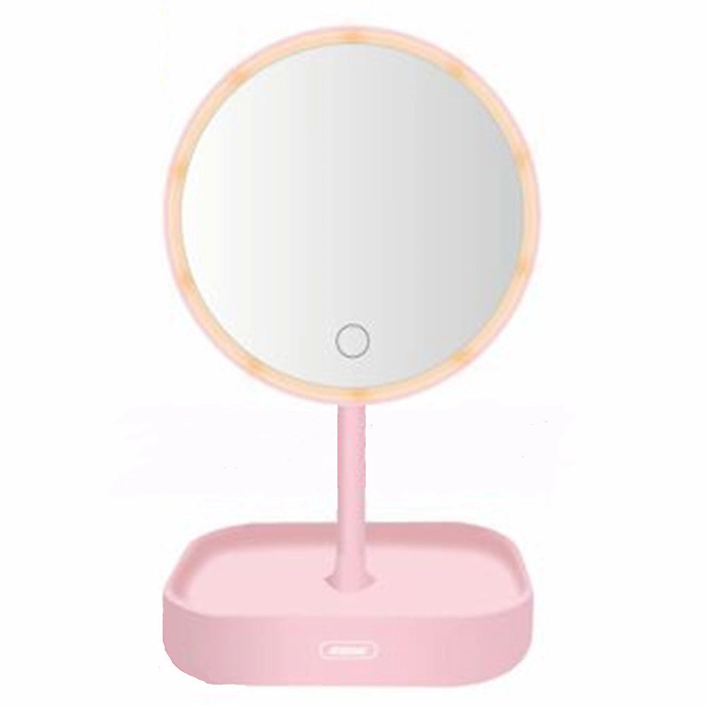 Trade Shop - Specchio Rotondo Per Trucco Da Tavolo Con Illuminazione A 3 Colori Led Touch Q-hz420 -