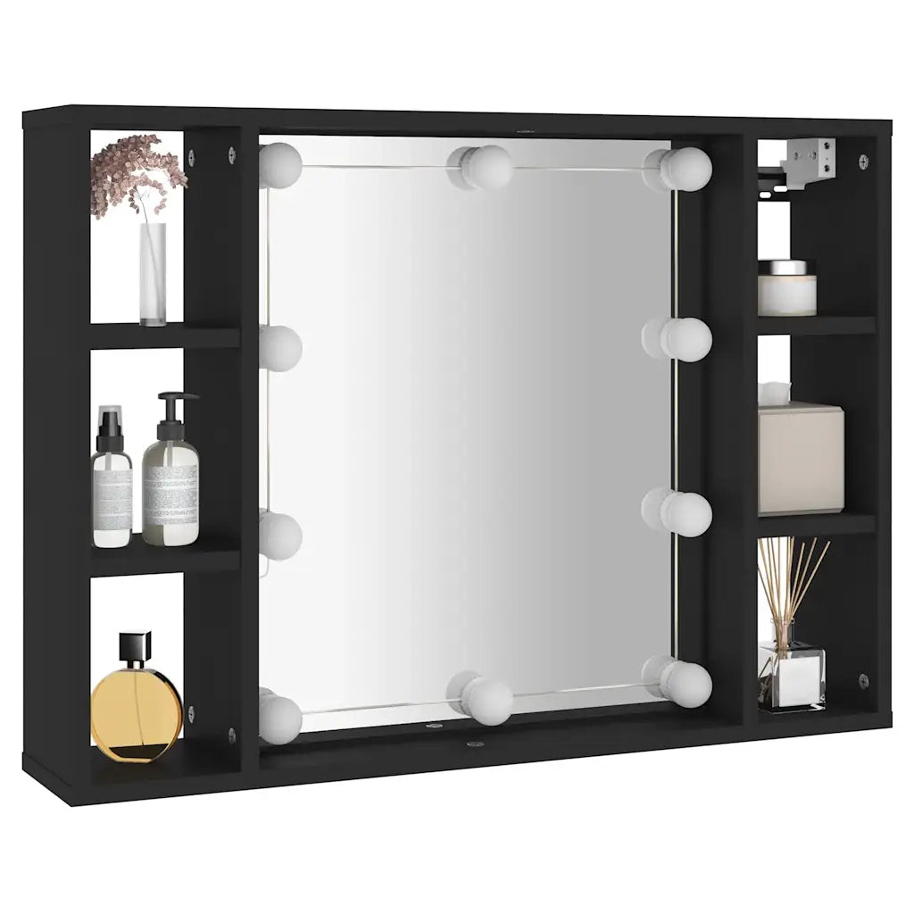 Mobile a Specchio con LED-Armadietto a Specchio Nero 76x15x55 cm