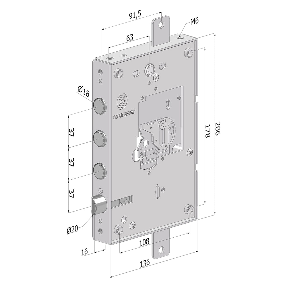 Serratura triplice per porte blindate 28 mm